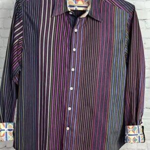 Robert Graham striped vibrant casual button down size Large